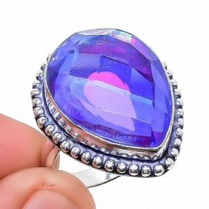 Blue Fire Mystic Topaz 925 Sterling Silver Ring 8